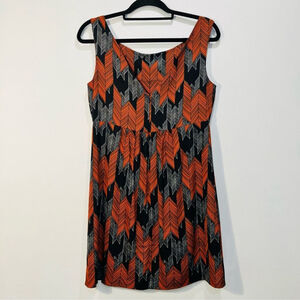 MILLY Lyla A Line Sleeveless Summer Mini Cocktail Dress | Black Orange | Chevron